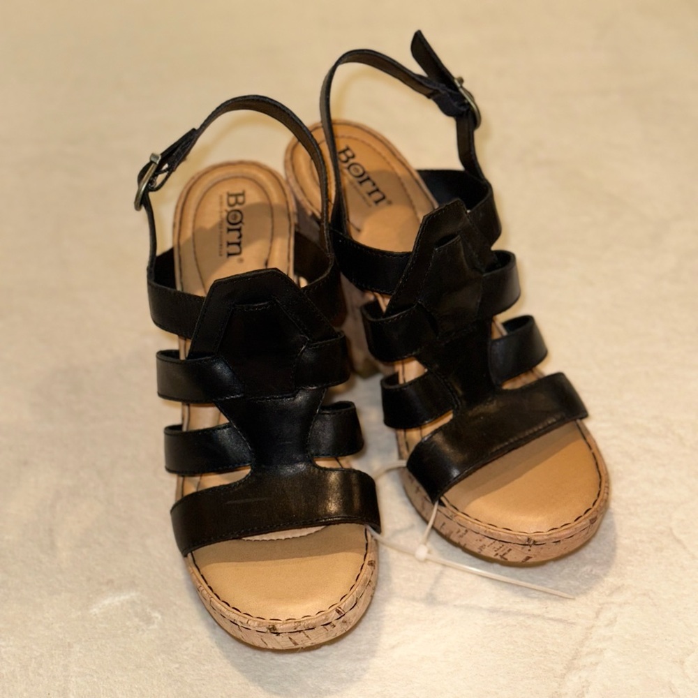 Born Womens Shoes Born Bernese Black Cage Wedge Size 9 - Picture 2 of 4